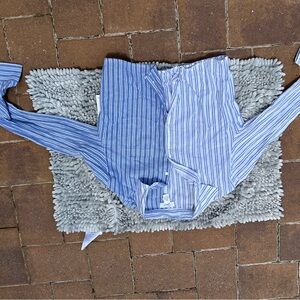 Blue and White Striped Button-Up Shirt